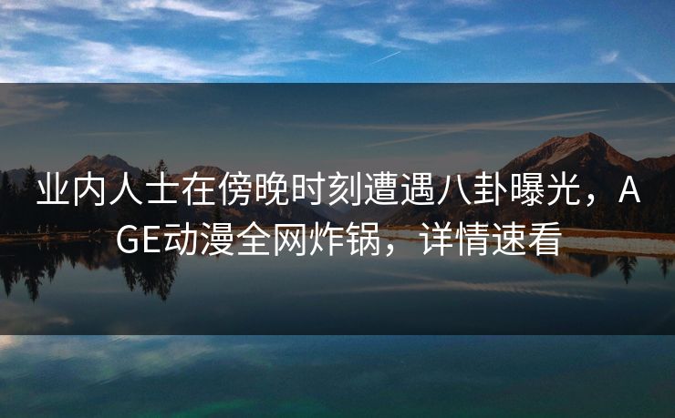 业内人士在傍晚时刻遭遇八卦曝光,AGE动漫全网炸锅,详情速看